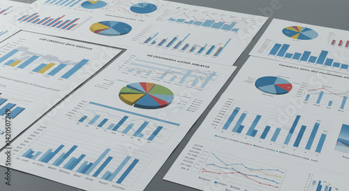 Detailed business data reports charts graphs analysis overview clean design visuals