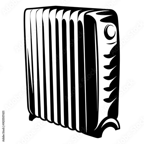 Vector illustration of radiator in black and white decorative style design