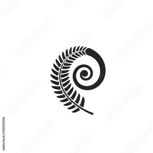 Silver Fern Koru Minimalist Black And White Vector Design Graphic Element