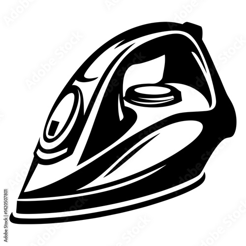 Stylish black and white vector illustration of a modern clothes iron