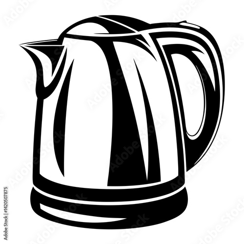 Black and white illustration of a modern electric kettle appliance