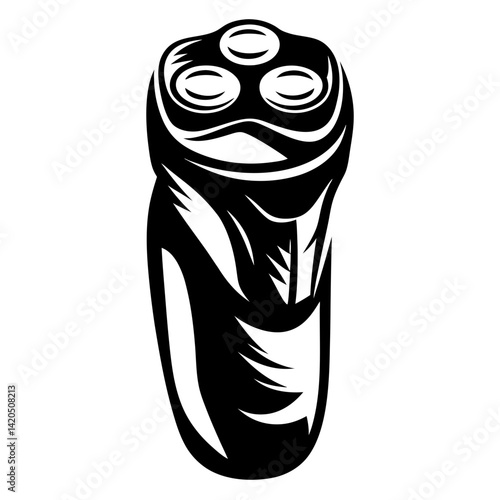 Striking Black and White Illustration of an Electric Rotary Shaver