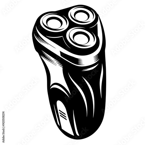 Stylish black and white electric razor with three rotary heads illustration