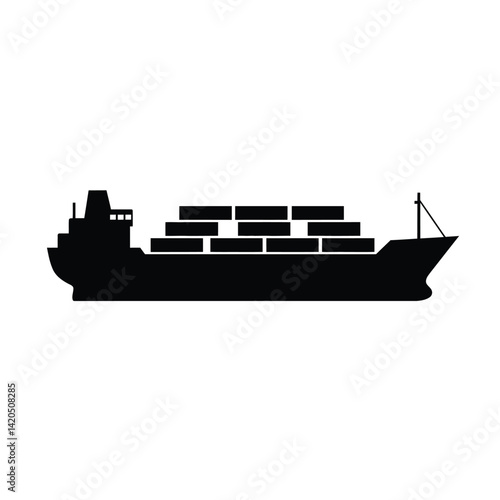 Silhouette Of A Cargo Ship Carrying Containers On The Water