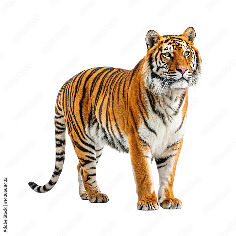 Obraz premium Majestic Bengal Tiger Standing Isolated on Transparent Background PNG