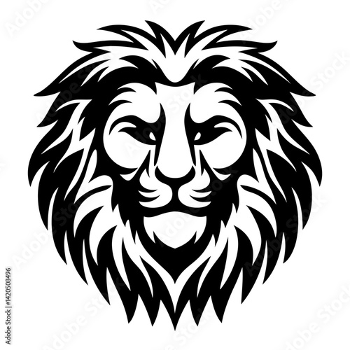 Lion head black and white graphic tattoo style illustration strong bold