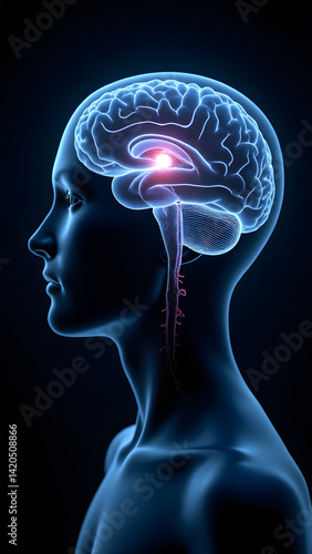 A mystical HD illustration of the pineal gland glowing indigo and silver, showcasing circadian rhythms against black. Perfect for neurology or spiritual science themes.