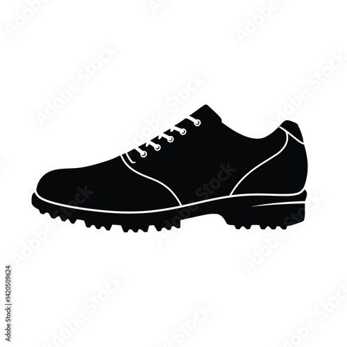 Silhouette Icon Of A Golf Shoe With Spikes And Laces Isolated