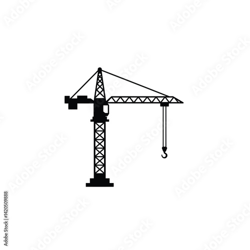Black Silhouette Illustration Of A Construction Crane Isolated On White Background