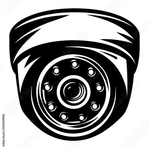 Black and White Graphic of a Dome Security Camera for Surveillance
