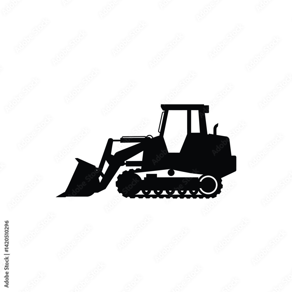 Naklejka premium Black Silhouette Of A Bulldozer Machinery Excavator Isolated On White Background