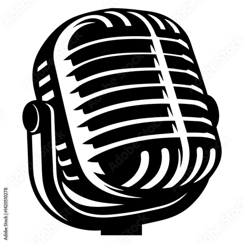 Retro Microphone Art Illustration in Black and White Vector Design