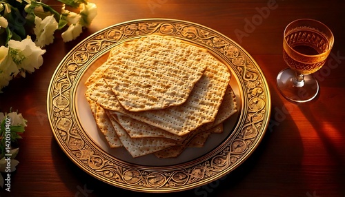 Matzah on an Ornate Plate A Passover Seder Symbol photo