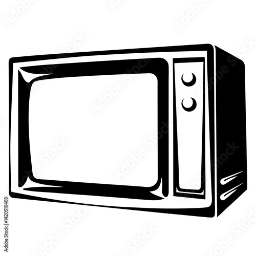 Retro black and white television illustration, vintage entertainment device design, simple
