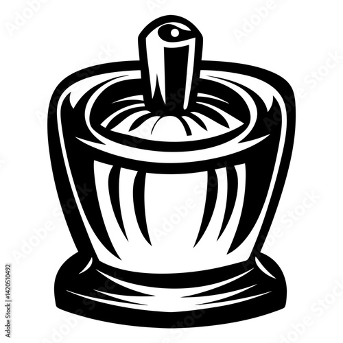 Stylized black and white mortar and pestle for grinding herbs or spices
