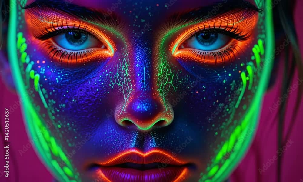 Neon Face with Glowing Paint Neon Face with Glowing Paint