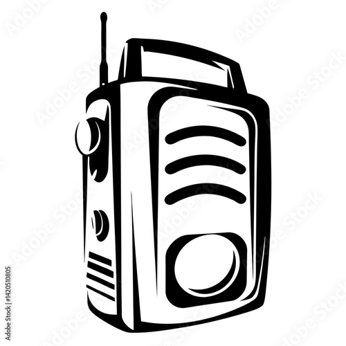 A Stylized Black and White Illustration of a Portable Radio Receiver