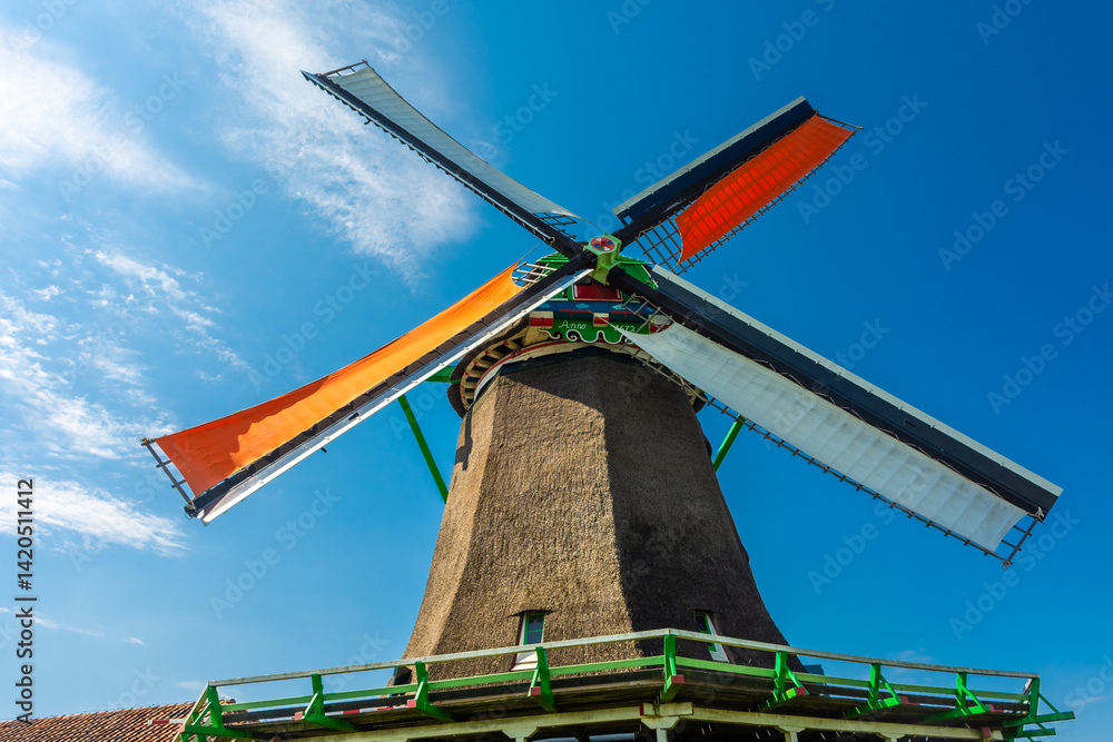 Beautiful windmills in the countryside area of Zaanse Schans, Netherlands