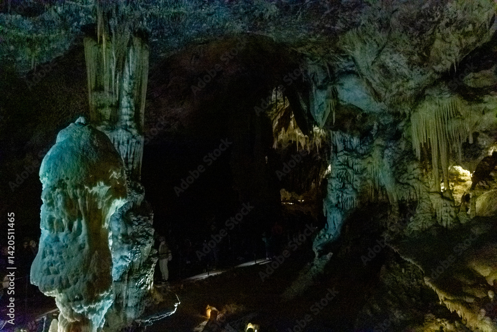 Exploring beautiful Postojna cave in Slovenia the most visited european cave. Thousands of stalagmites and stalactites