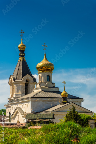 Golden domes of the Orheiul Vechi Monastery in Butuceni,  Moldova