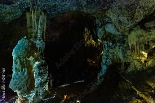 Obraz na płótnie Exploring beautiful Postojna cave in Slovenia the most visited european cave. Thousands of stalagmites and stalactites w salonie