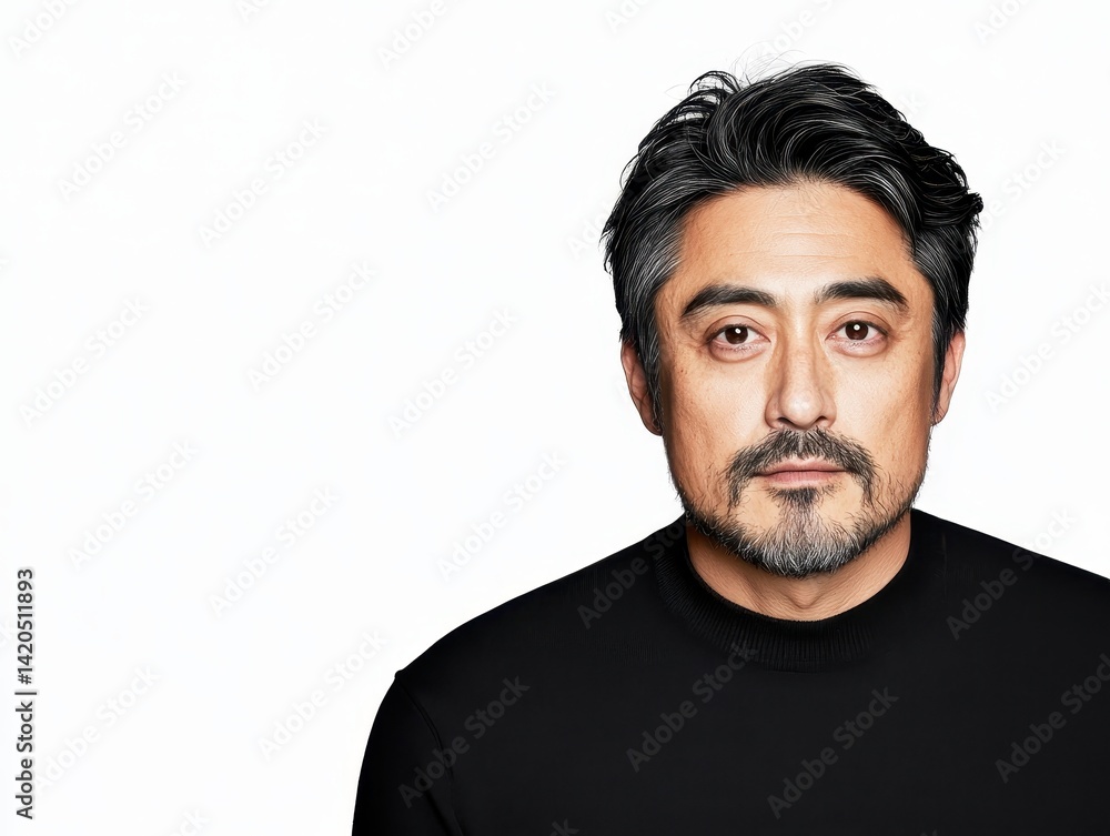 Fototapeta premium Man in black turtleneck, serious expression