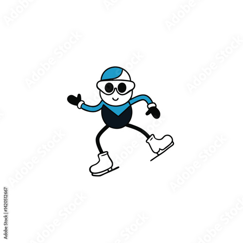 Cartoon Speed Skates Mid Glide Doing Synchronized