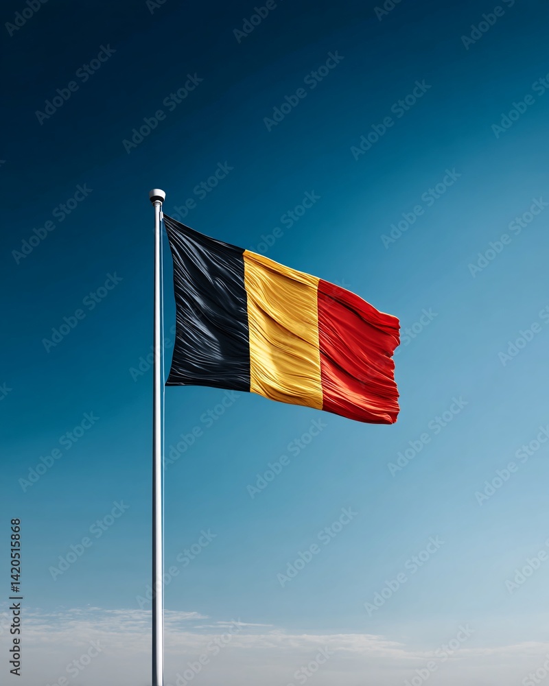 Belgian Flag Waving Against a Clear Blue Sky