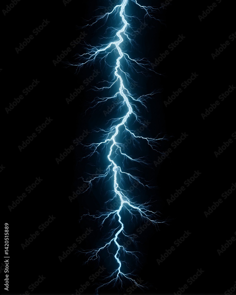 Bright Blue Lightning Strike on Black Background
