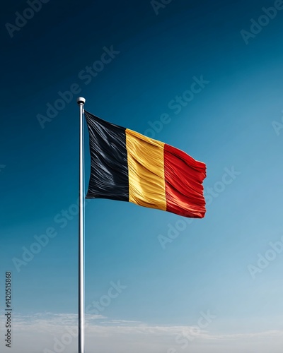 Obraz na płótnie Belgian Flag Waving Against a Clear Blue Sky w salonie
