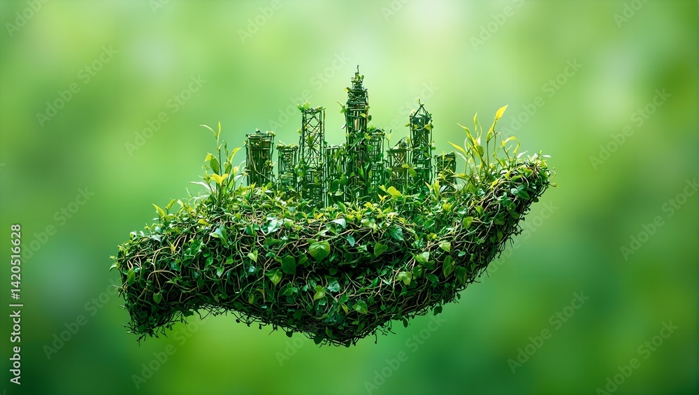 Nature inspired hand cradling intricate miniature city symbolizing harmony between humanity and urban ecosystems