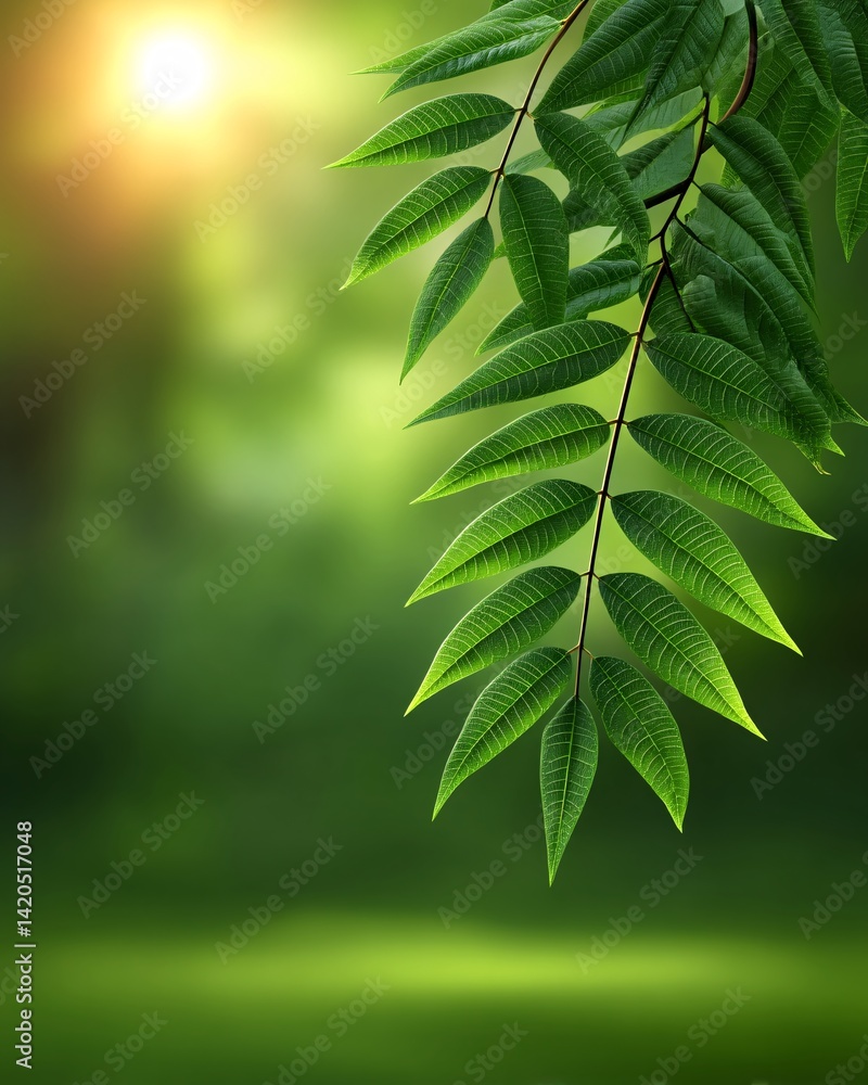 Close-up of vibrant green leaves against a blurred background