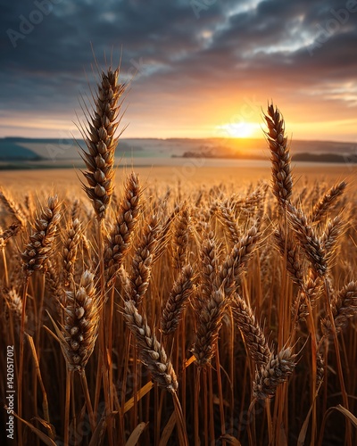 Obraz na płótnie Golden Wheat Fields at Sunset w salonie