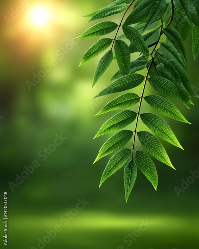 Obraz na płótnie Close-up of vibrant green leaves against a blurred background w salonie