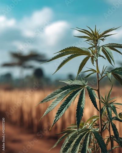 Close-up of Hemp Plant with Blurred Background