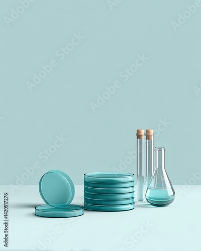 Obraz na płótnie Laboratory Glassware and Petri Dishes on a Minimalist Background w salonie