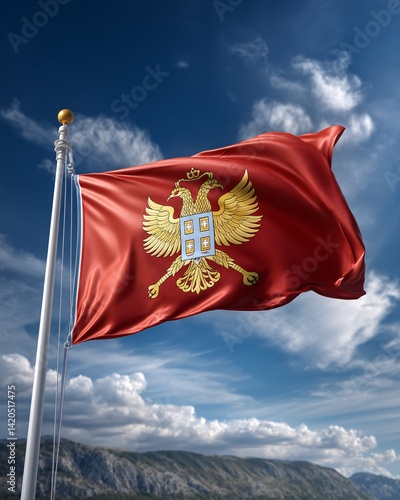 Obraz na płótnie Montenegrin Flag Waving Against a Blue Sky w salonie