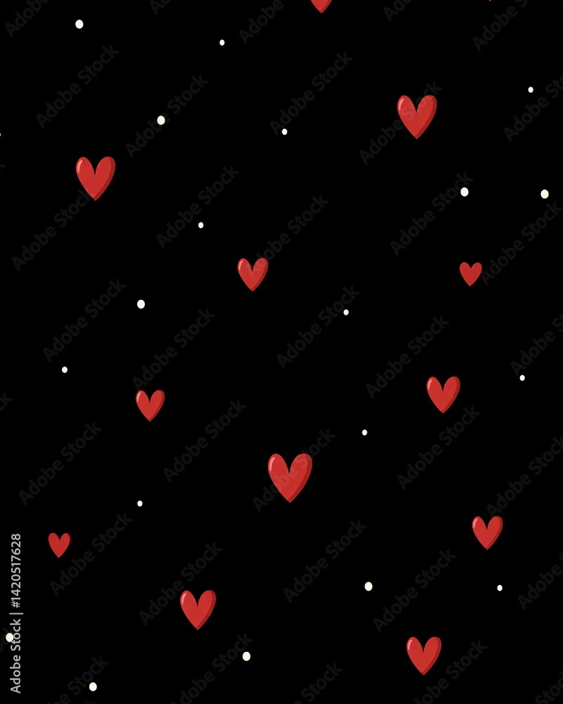 Red Hearts on Black Background for Romantic Design