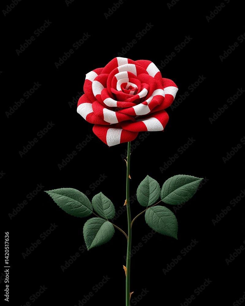 Red and White Checkered Rose on Black Background