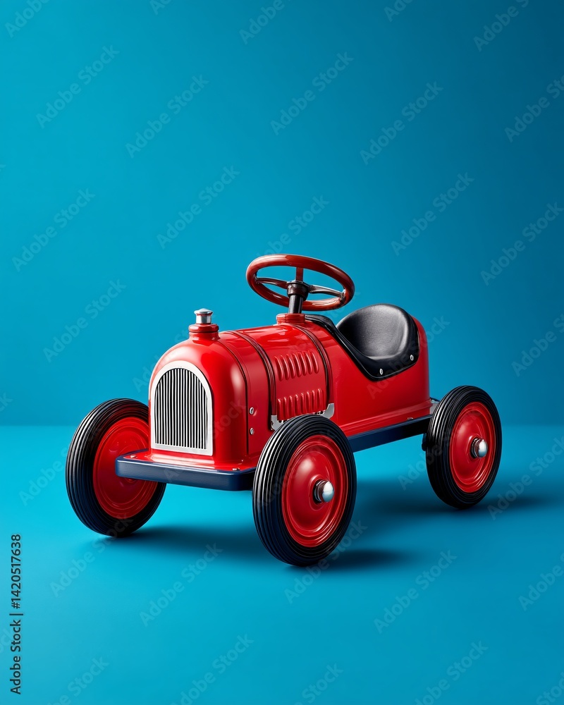 Red Toy Car on Blue Background