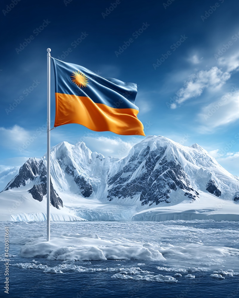 Rwandan Flag Against Icy Mountain Landscape