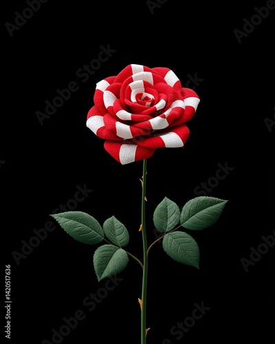Obraz na płótnie Red and White Checkered Rose on Black Background w salonie