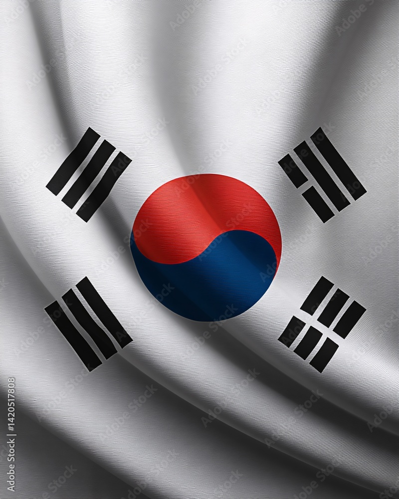 Waving South Korean Flag with Texture