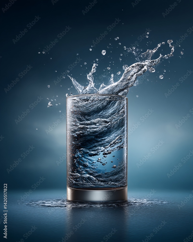 Dynamic Splash of Water in a Glass