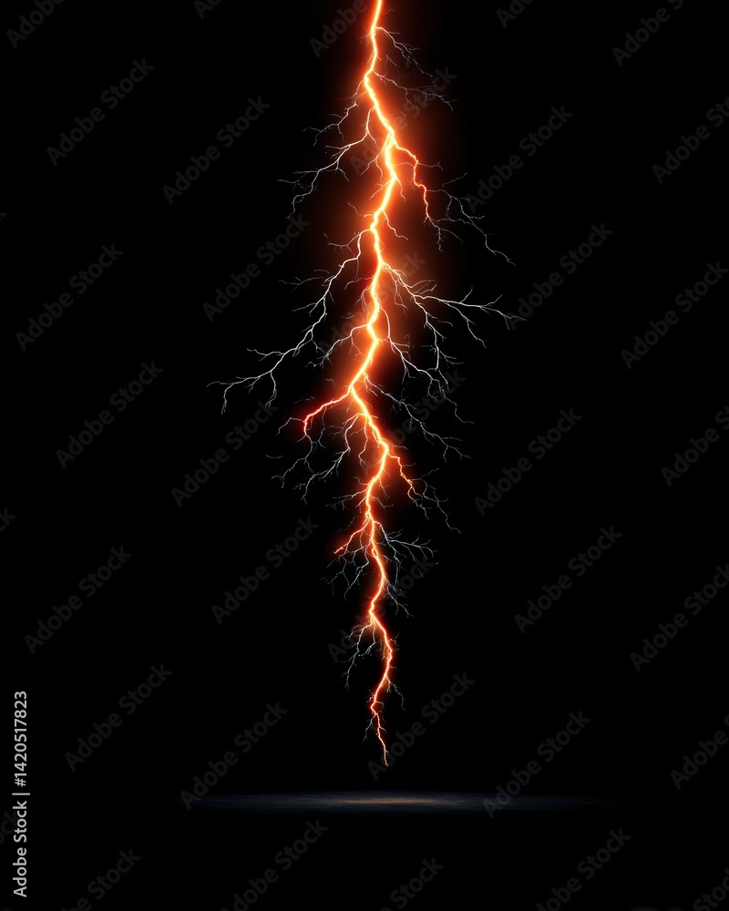 Striking Lightning Bolt Against Black Background