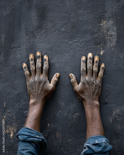 Obraz na płótnie Textured Hands Against Dark Background w salonie