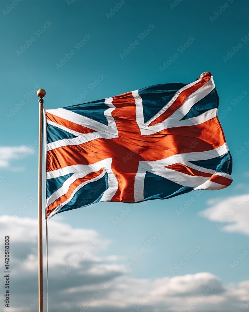 Union Jack Flag Flying Against a Clear Sky