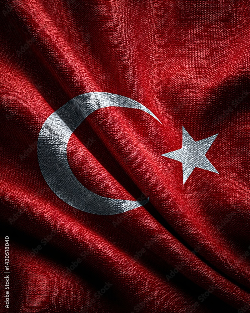 Textured Turkish Flag with Crescent and Star