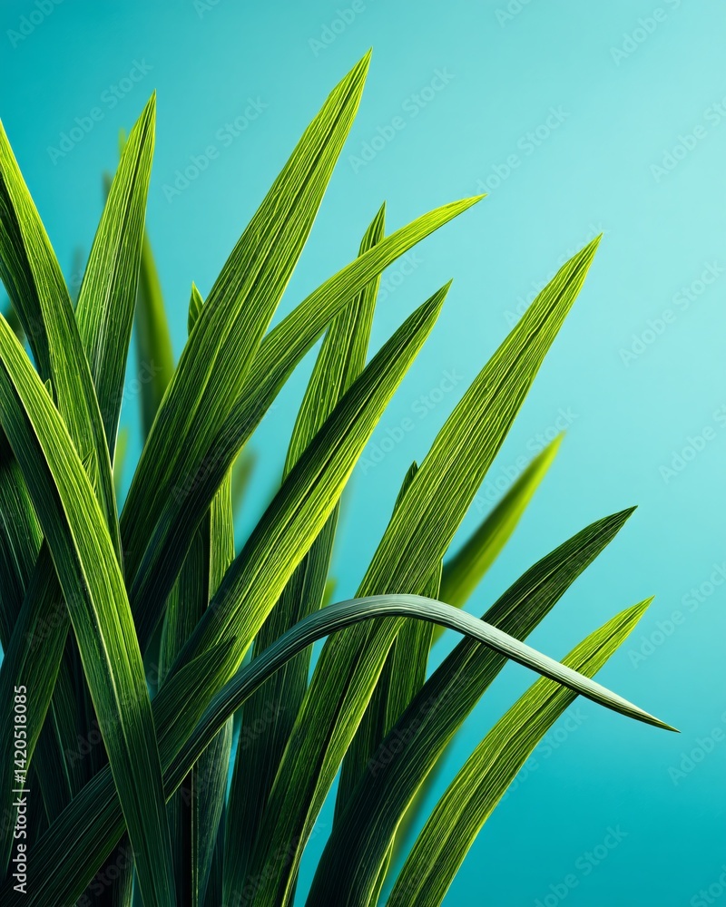 Beautiful Close-Up of Vibrant Green Leaves Against a Soft Blue Background