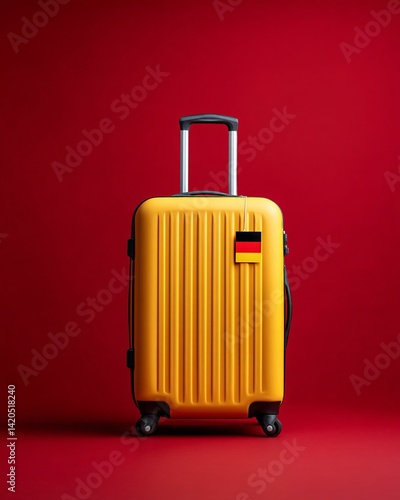 Vibrant Yellow Suitcase on Red Background